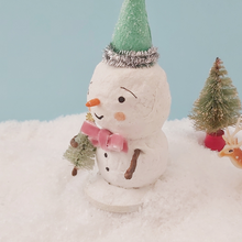 Load image into Gallery viewer, Side view of spun cotton vintage style snowman. Picture 4 of 6.