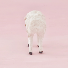 Load image into Gallery viewer, Back side view of vintage style spun cotton sheep, against a pink background. Pic 7 of 8.