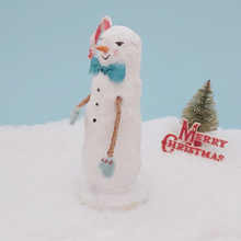Cargar imagen en el visor de la galería, Opposite side view of the vintage style spun cotton skinny snowman. Pic 6 of 6.