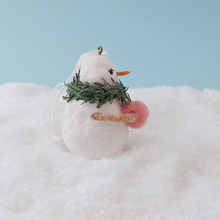 Load image into Gallery viewer, Opposite side view of vintage style spun cotton snow lady. Pic 10 of 11.