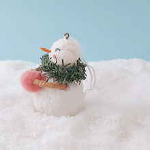 Load image into Gallery viewer, Side view of vintage style spun cotton snow lady. Pic 9 of 11.