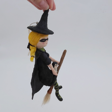 Load image into Gallery viewer, Side view of vintage style spun cotton witch ornament. Pic 8 of 10.