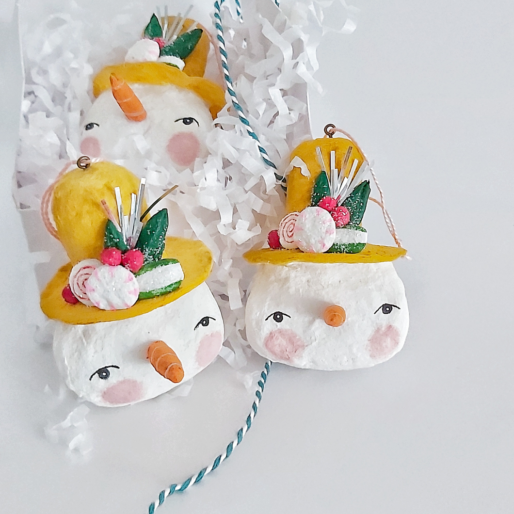 *Reserved* Vintage Style Spun Cotton Snowman Ornament Trio
