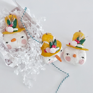 *Reserved* Vintage Style Spun Cotton Snowman Ornament Trio
