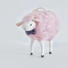 Load image into Gallery viewer, A cotton candy pink needle felted sheep ornament, standing against a white background. Pic 1 of 8. 
