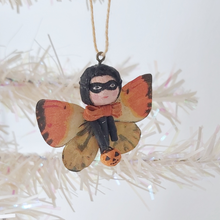 Load image into Gallery viewer, A vintage style, spun cotton Halloween butterfly girl hanging on a tree. Pic 2 of 7. 
