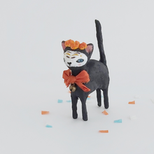 Load image into Gallery viewer, One last front view of a spun cotton, Day of the Dead black cat. Pic 9 of 9. 
