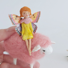 Load image into Gallery viewer, A close up photo of the vintage style, spun cotton fairy, against a white background. Pic 3 of 7. 
