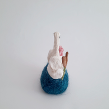 Load image into Gallery viewer, A side view of a vintage style, spun cotton swan sculpture against a white background. Pic 5 of 5. 
