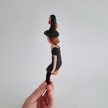 Load image into Gallery viewer, A side view of a vintage style spun cotton witch sitting on a moon. Pic 6 of  8. 
