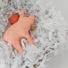 Cargar imagen en el visor de la galería, Spun cotton pig laying down in box, on shredded white tissue  paper. Photo 7
