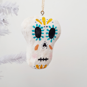 Spun Cotton Sugar Skull Ornament