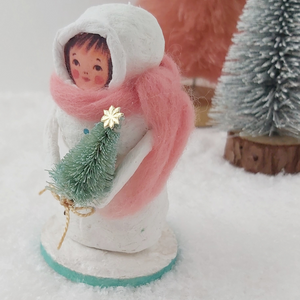 Side view of spun cotton snow girl. Pic 4 of 7.