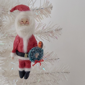 Spun cotton Santa, hanging from Christmas tree. Photo 6 of 7.