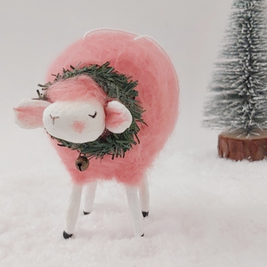 Close up view of pink sheep ornament. Pic 3 of 6.