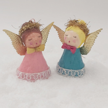 Load image into Gallery viewer, Two spun cotton angels, standing next to each other. Photo 8 of 10. 
