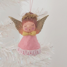 Load image into Gallery viewer, Spun cotton angel, dangling from Christmas tree. Photo 1 of 10. 
