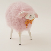 Load image into Gallery viewer, Another view of needle felted cotton candy pink felted sheep. Pic 7 of 8.
