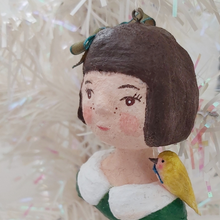 Load image into Gallery viewer, A close side view of spun cotton girl ornament. Pic 5 of 11.
