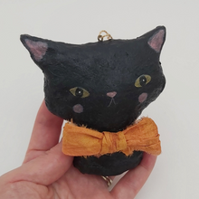 Load image into Gallery viewer, Spun cotton cat ornament, held in hand. Pic 2 of 6.
