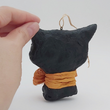 Load image into Gallery viewer, Back view of spun cotton black cat ornament. Pic 6 of 6.
