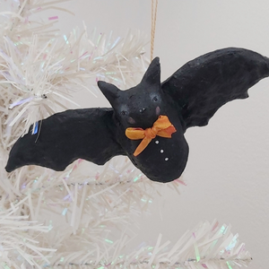 Wide view of spun cotton bat ornament. Pic 2 of 8.