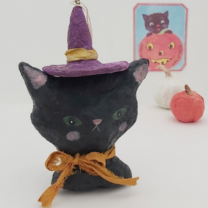 Vintage Inspired Black Witch Cat Ornament