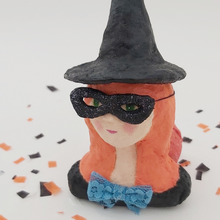Load image into Gallery viewer, Close up of spun cotton witch ornament. Pic 1 of 5.
