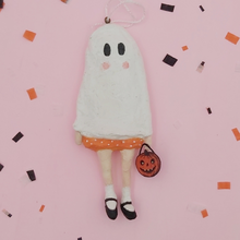 Load image into Gallery viewer, Vintage Inspired Spun Cotton Ghost Girl Ornament

