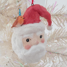 Cargar imagen en el visor de la galería, Vintage Inspired Spun Cotton Santa Ornament with Robin
