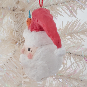 Vintage Inspired Spun Cotton Santa Ornament with Robin