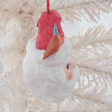 Load image into Gallery viewer, Vintage Inspired Spun Cotton Santa Ornament with Robin
