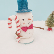 Load image into Gallery viewer, Closer view of spun cotton candy cane and snowman face. Pic 3 of 8. 
