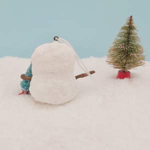 Backside view of spun cotton snowman ornament. Pic 7 of 7. 