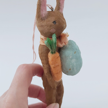 Cargar imagen en el visor de la galería, Side closeup of spun cotton chocolate brown bunny ornament. Pic 4 of 8.
