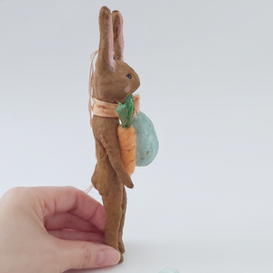 Side view of spun cotton chocolate brown bunny. Pic 7 of 8.