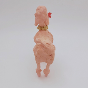 Back view of spun cotton pink poodle sculpture. Pic 7 of 7. 