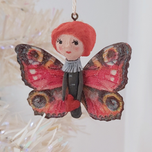 Load image into Gallery viewer, spun cotton valentine butterfly girl, hanging from tree. Pic 1 of 4. 
