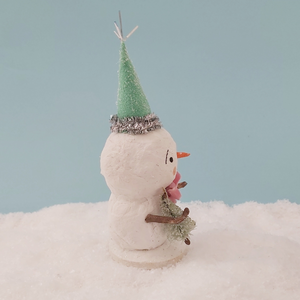 Opposite side view of spun cotton vintage style snowman. Picture 6 of 6. 