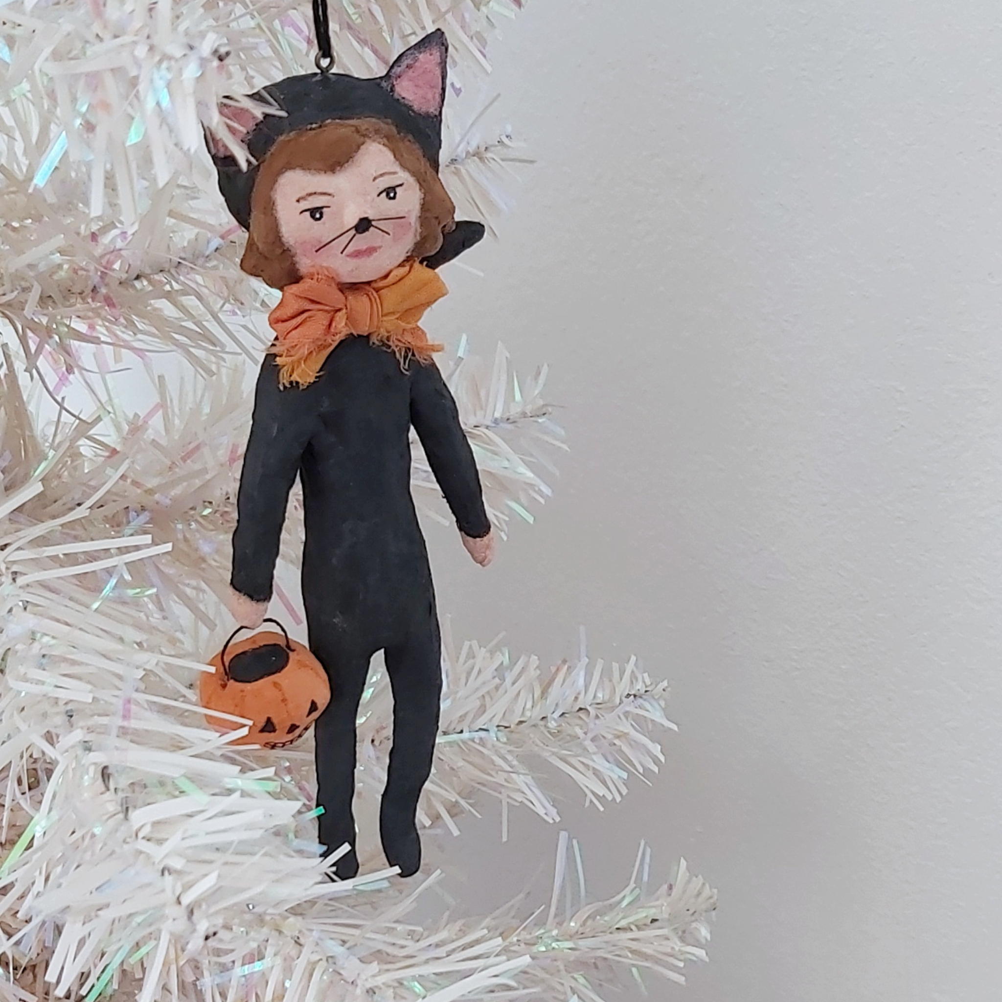 Vintage Style Spun Cotton Cat Girl Ornament Jessica Kathryn