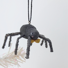 Load image into Gallery viewer, Vintage style spun cotton spider ornament  hanging from a tree against a white background. Pic 1 of 6. 
